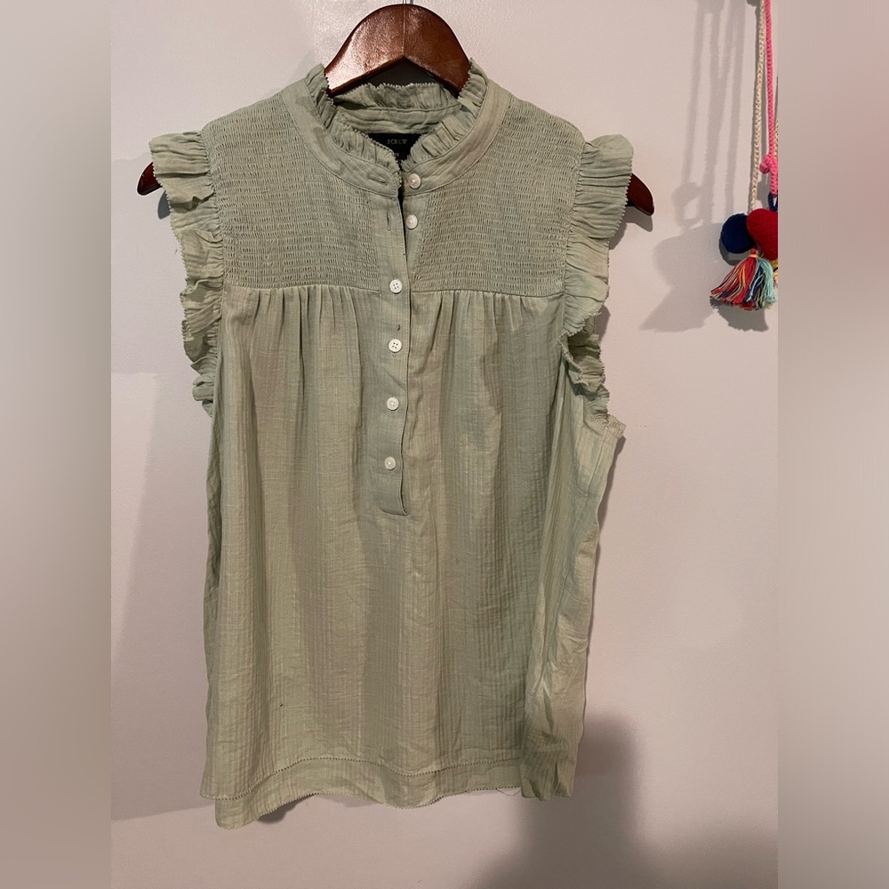 J Crew Women's Ruffled Sleeveless Top - Light Green